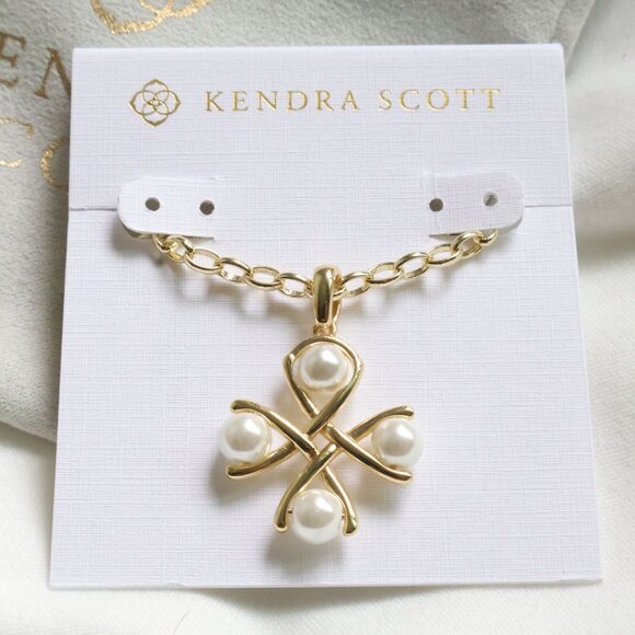 Kendra Scott White Pearl Everleigh Pendant Necklace Gold - Picture 1 of 3